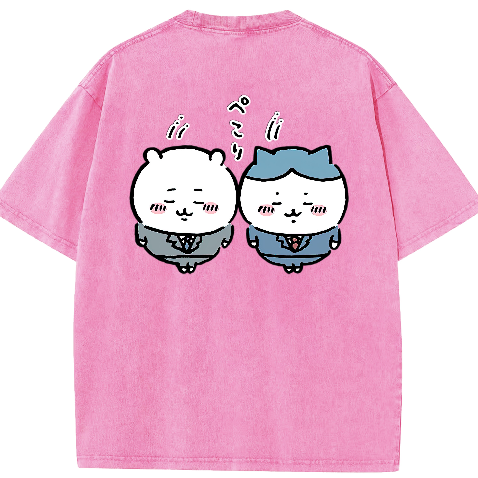 （画像用） ちいかわ ハチワレ Chii-kawa hachiware 綿100% ヴィンテージ風 半袖Tシャツ（背面プリント）
